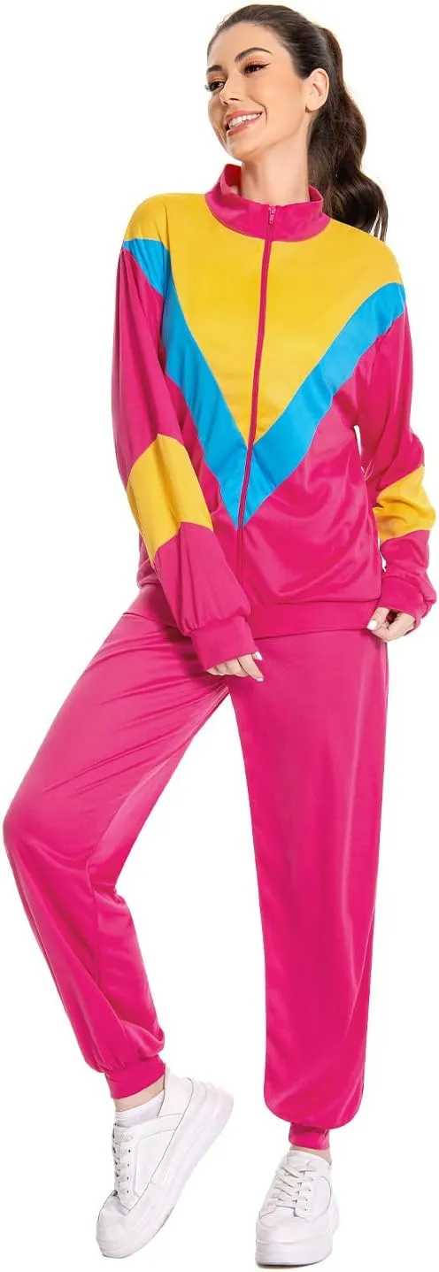 Women 80s Tracksuit Hip Hop 90s Sportswear Windbreaker Jumpsuit Disco Track Suit Outfits 6 Piece Set