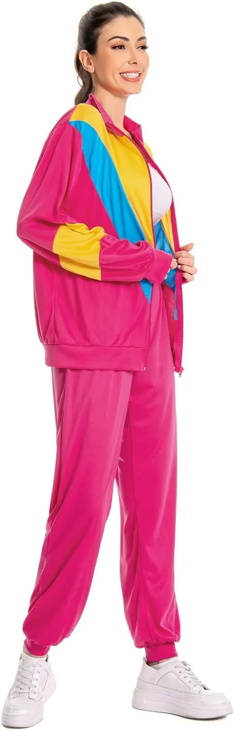Women 80s Tracksuit Hip Hop 90s Sportswear Windbreaker Jumpsuit Disco Track Suit Outfits 6 Piece Set