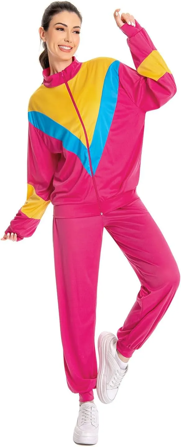 Women 80s Tracksuit Hip Hop 90s Sportswear Windbreaker Jumpsuit Disco Track Suit Outfits 6 Piece Set
