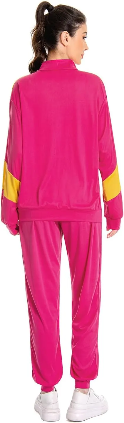Women 80s Tracksuit Hip Hop 90s Sportswear Windbreaker Jumpsuit Disco Track Suit Outfits 6 Piece Set