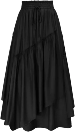 Women High Waist A-Line Long Skirts Retro Drawstring Swing Skirt Women Midi Skirt