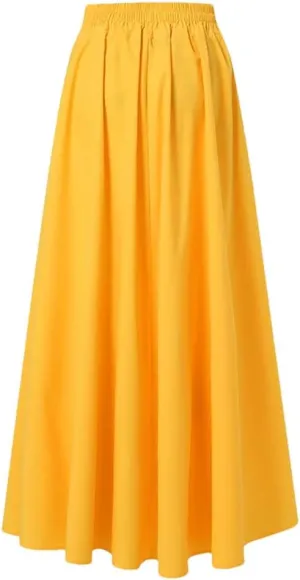 Women Long Skirts High Waist Solid Beach Skirts Women's Midi Pleated Skirt.