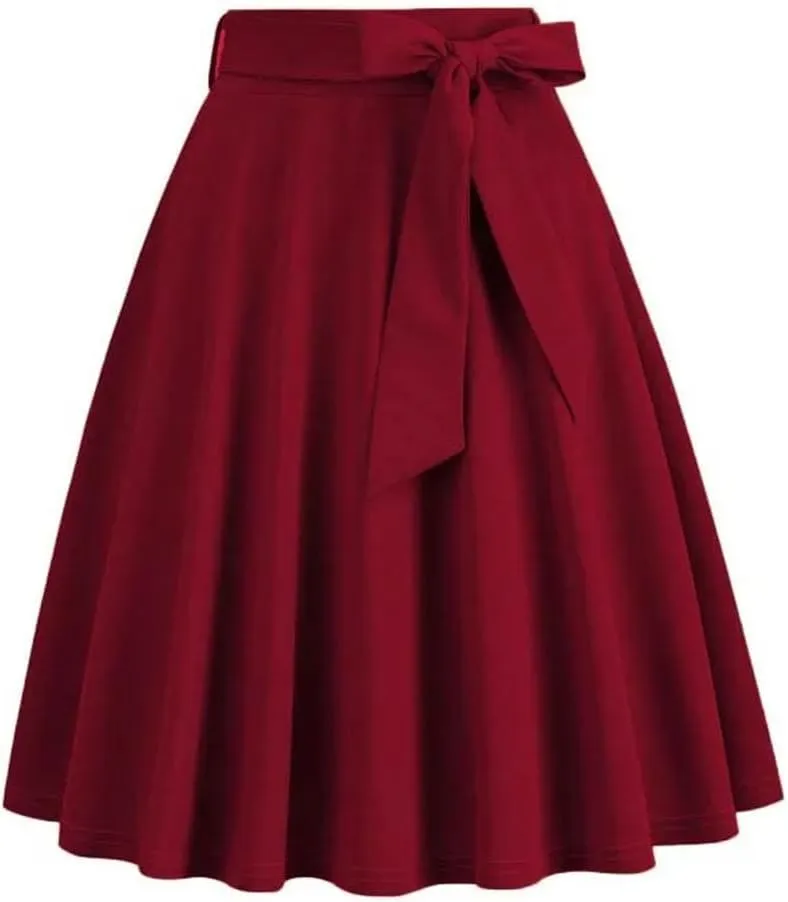 Women Midi Skirt High Waist A-Line Solid Color Swing Skirts for Womens Loose Casual Skirt