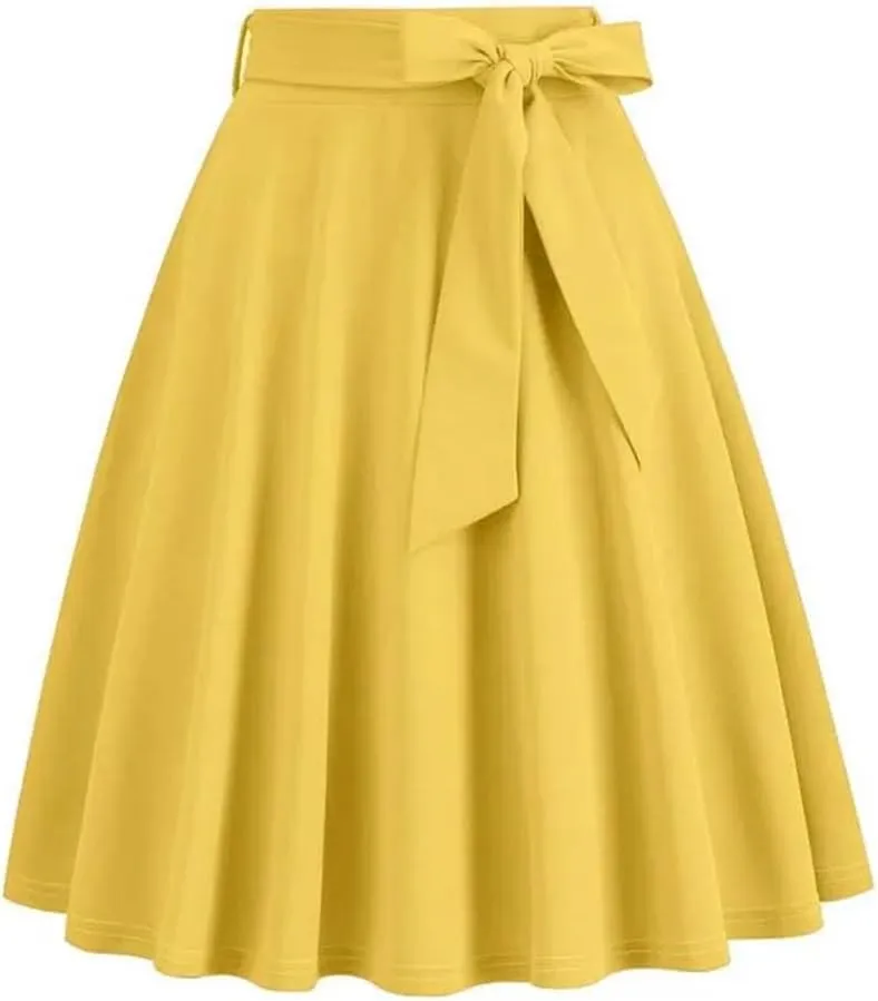 Women Midi Skirt High Waist A-Line Solid Color Swing Skirts for Womens Loose Casual Skirt