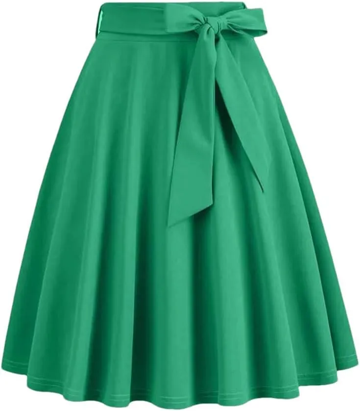 Women Midi Skirt High Waist A-Line Solid Color Swing Skirts for Womens Loose Casual Skirt