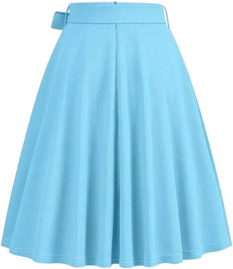 Women Midi Skirt High Waist A-Line Solid Color Swing Skirts for Womens Loose Casual Skirt