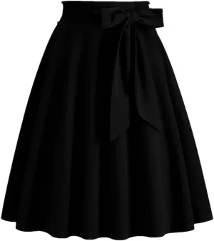 Women Midi Skirt High Waist A-Line Solid Color Swing Skirts for Womens Loose Casual Skirt