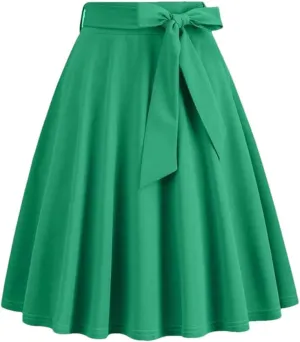 Women Midi Skirt High Waist A-Line Solid Color Swing Skirts for Womens Loose Casual Skirt