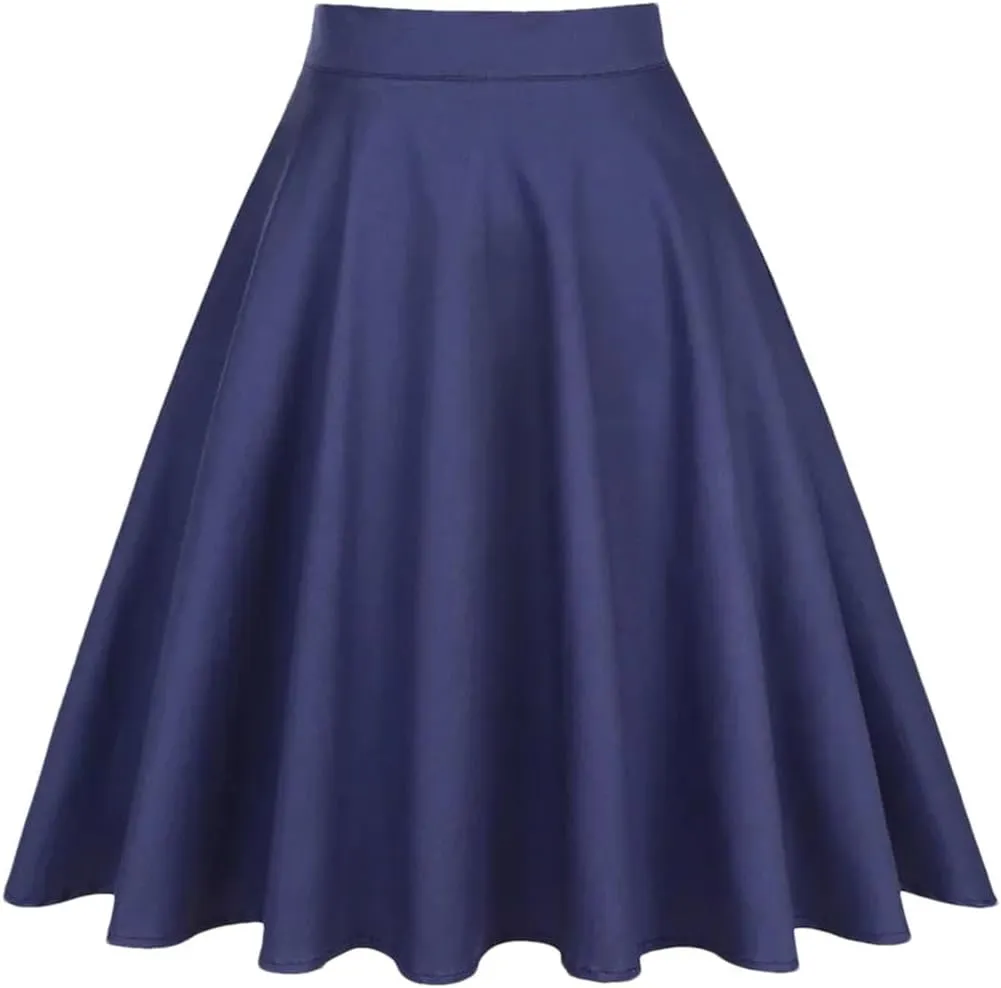 Women Pleated Skirt High Waist Retro Midi Solid Color Slim fit Casual Skirts
