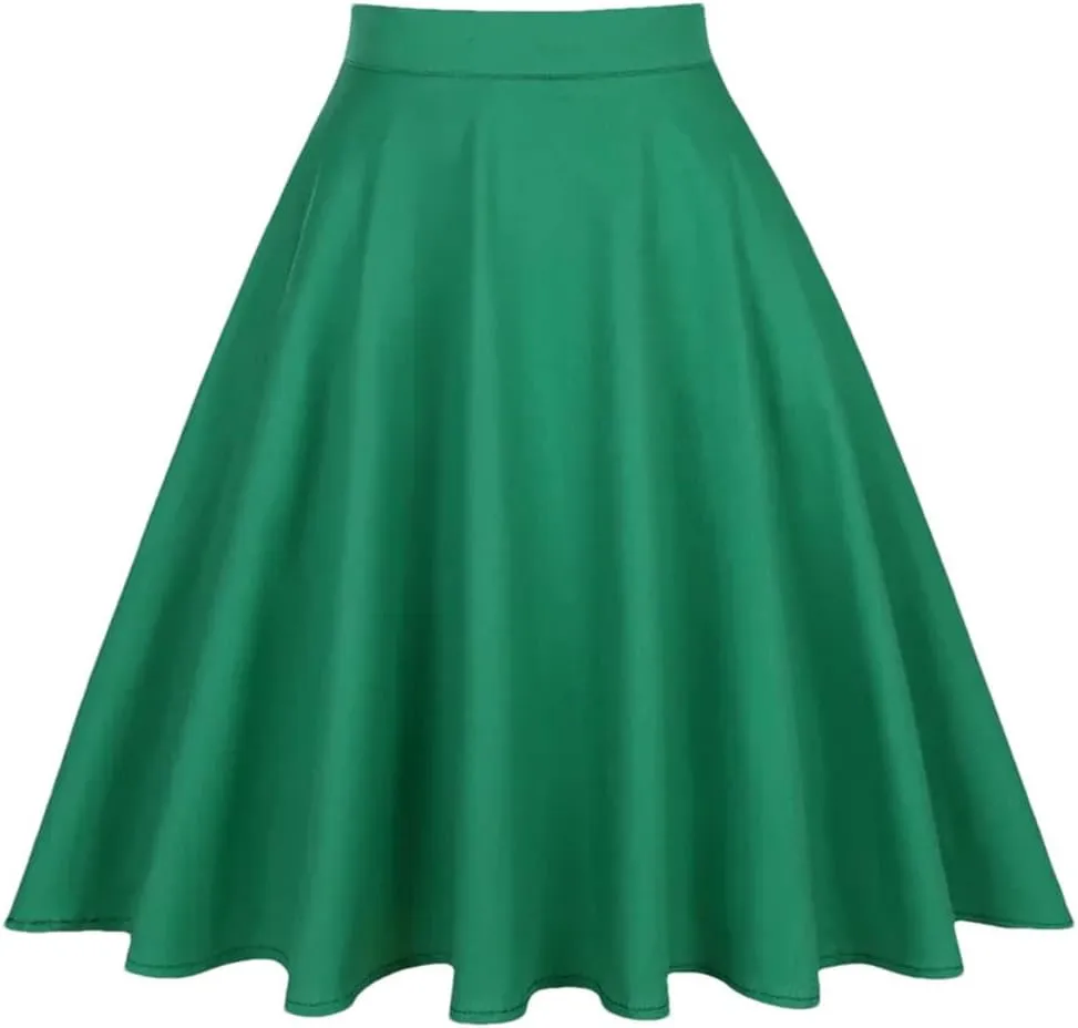 Women Pleated Skirt High Waist Retro Midi Solid Color Slim fit Casual Skirts