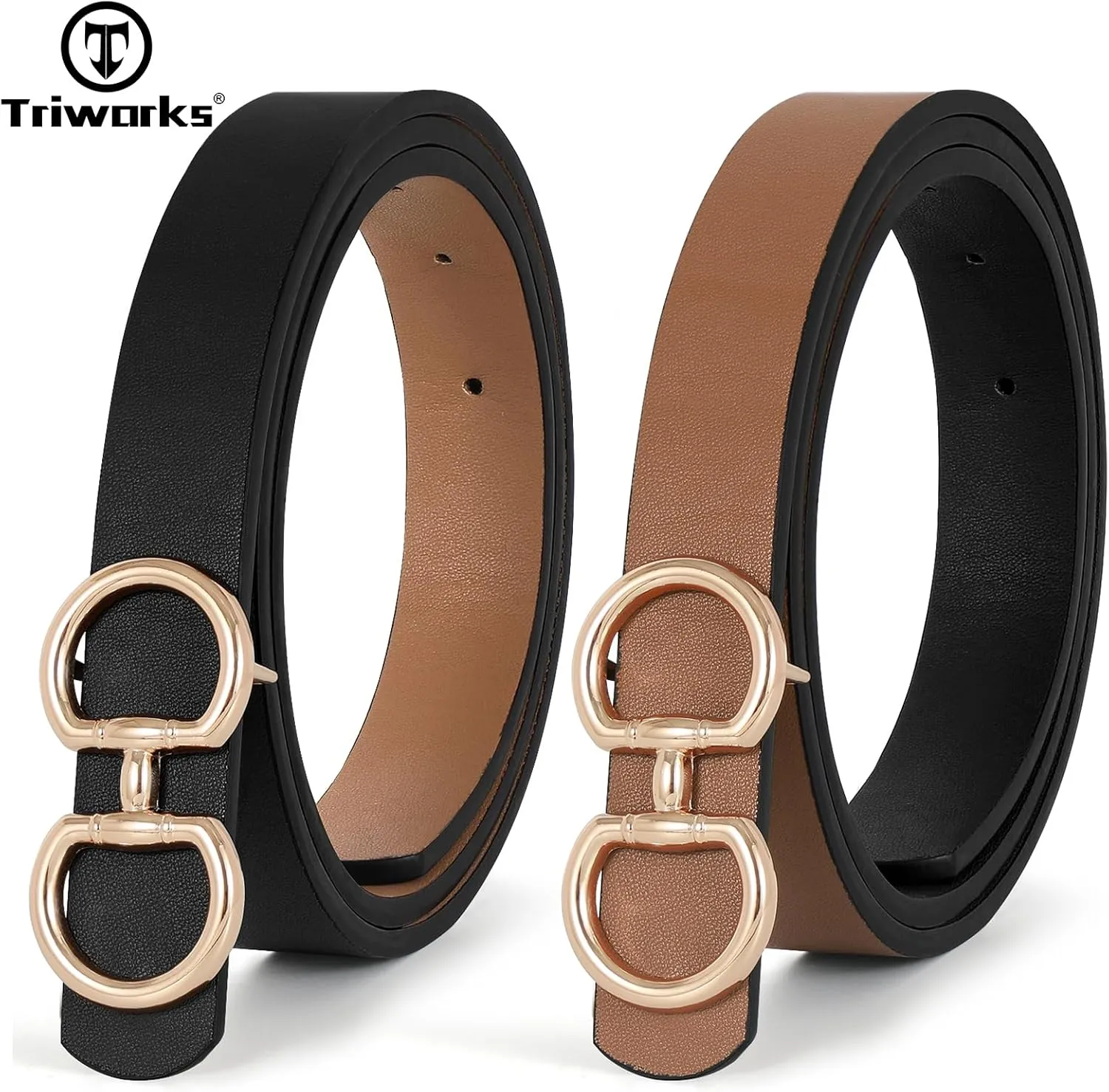 Women Reversible Leather Belt for Jeans Pants Fashion Ladies Belt with Gold Buckle
