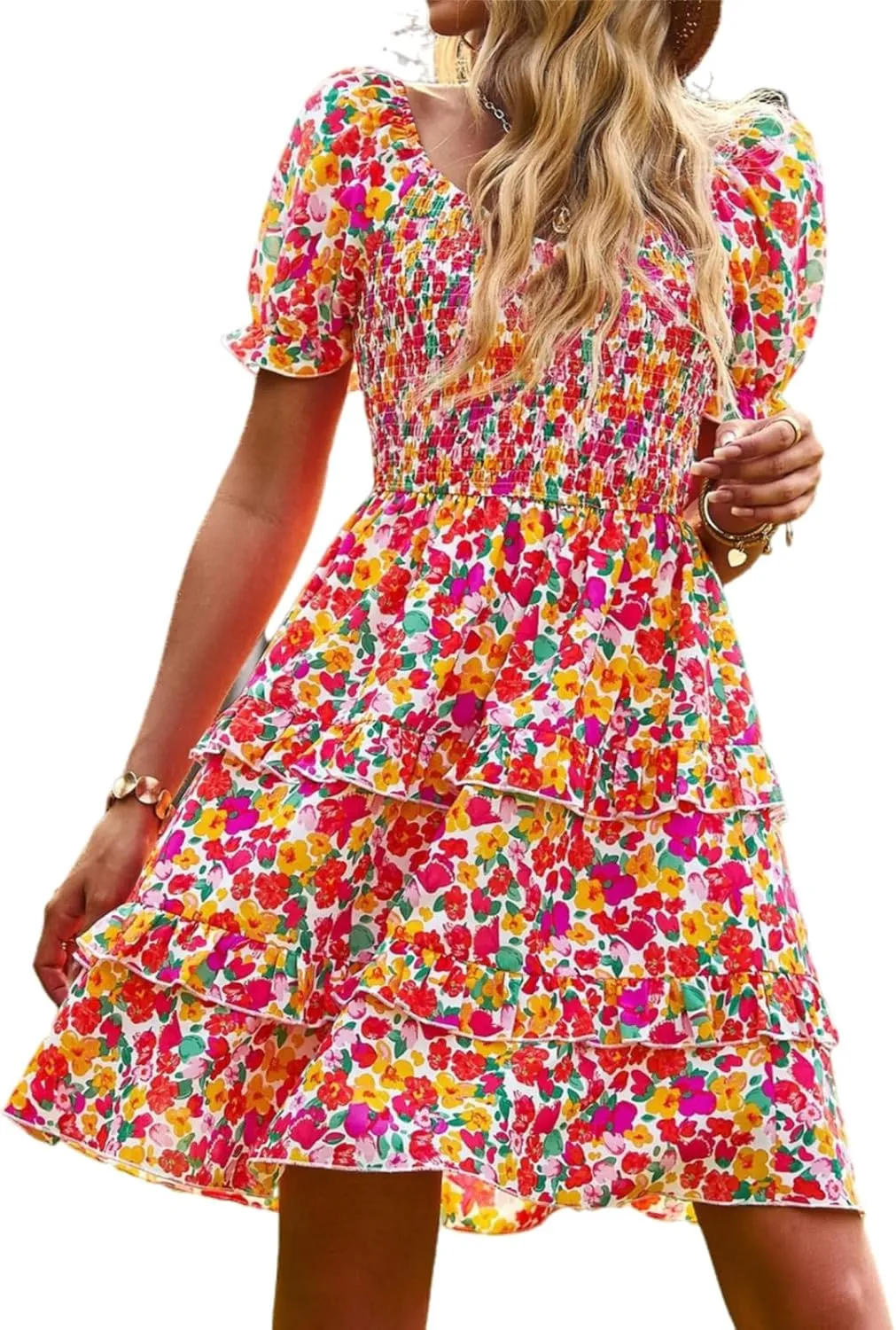 Women Summer Dresses Cute Short Sleeve Backless Mini Sundress Ruffle Flowy Boho Dresses Sexy Beach Dresses Date Night
