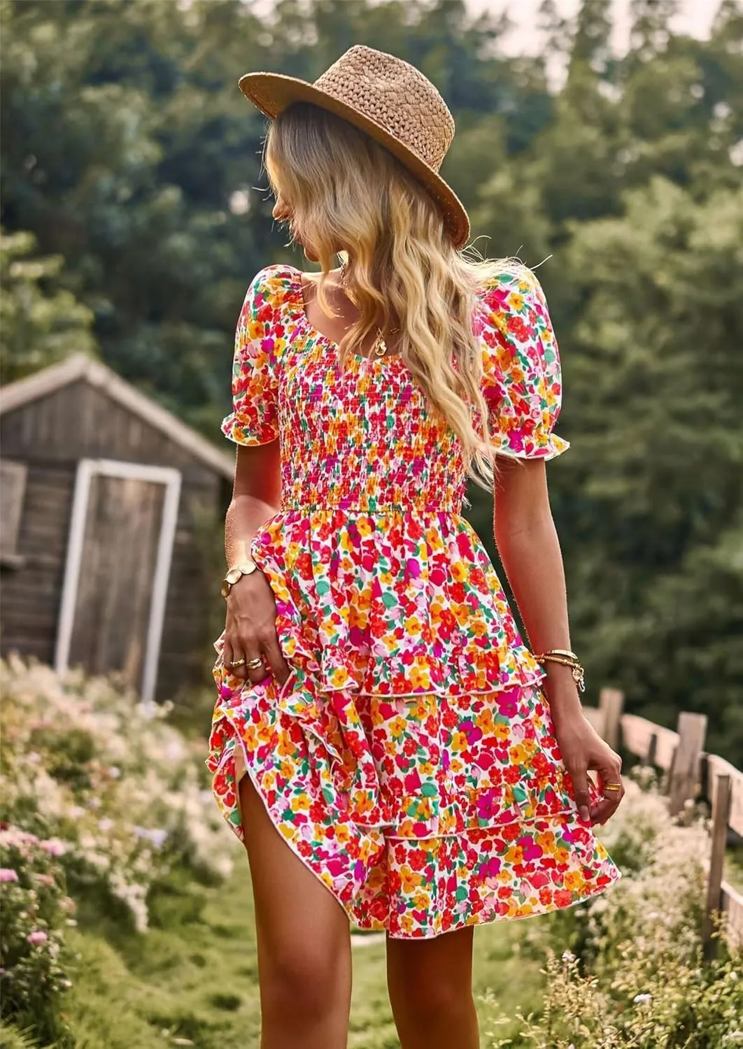 Women Summer Dresses Cute Short Sleeve Backless Mini Sundress Ruffle Flowy Boho Dresses Sexy Beach Dresses Date Night