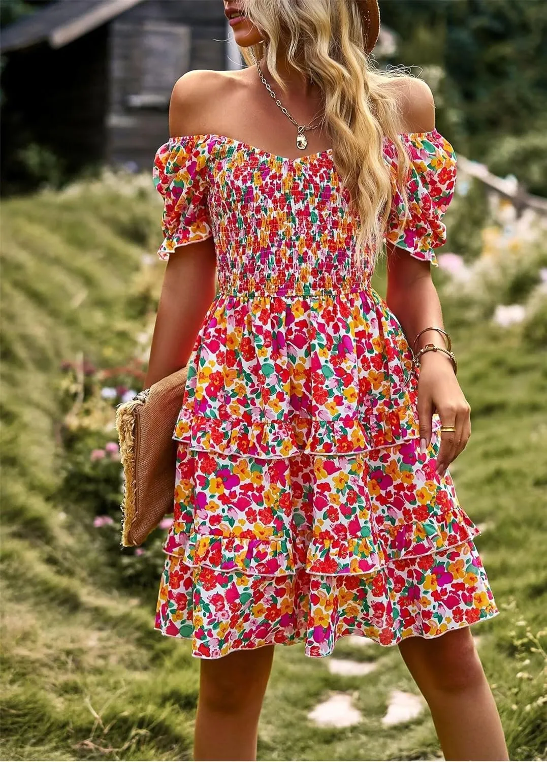 Women Summer Dresses Cute Short Sleeve Backless Mini Sundress Ruffle Flowy Boho Dresses Sexy Beach Dresses Date Night