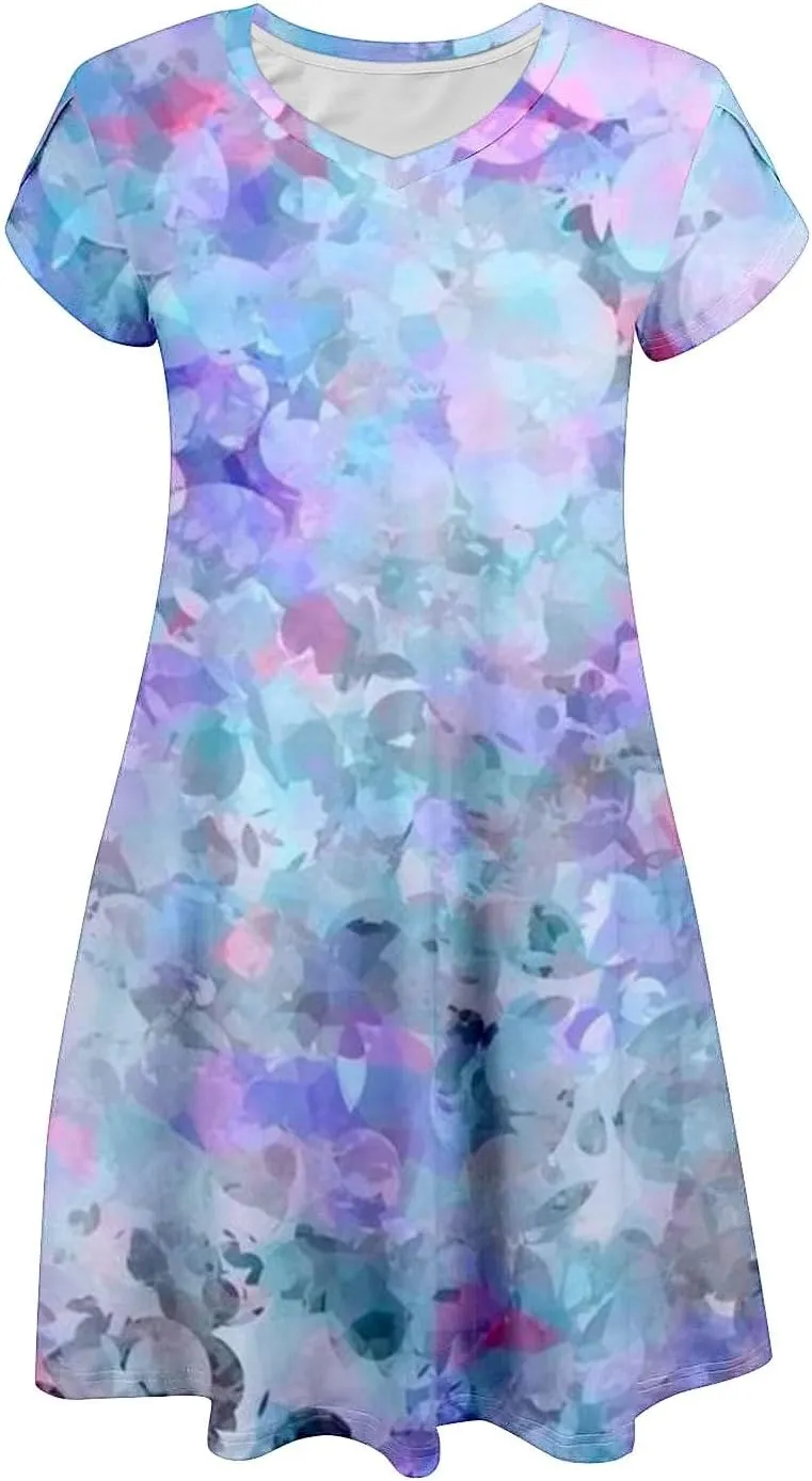 Women Summer Floral Dress 2025 Short Sleeve Beach Sundress Crew Neck Casual Flowy A-Line Dresses Vacation Outfits