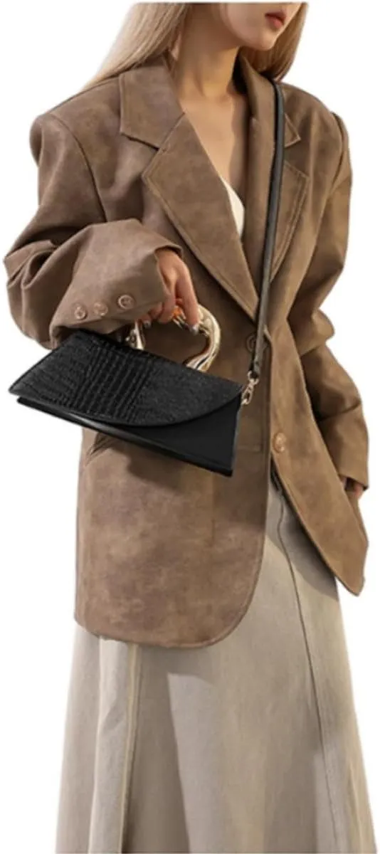 Women Vegan Leather Evening Handbag Crocodile Pattern Handle Clutch Purse Cross Body Envelope Bag