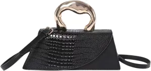 Women Vegan Leather Evening Handbag Crocodile Pattern Handle Clutch Purse Cross Body Envelope Bag