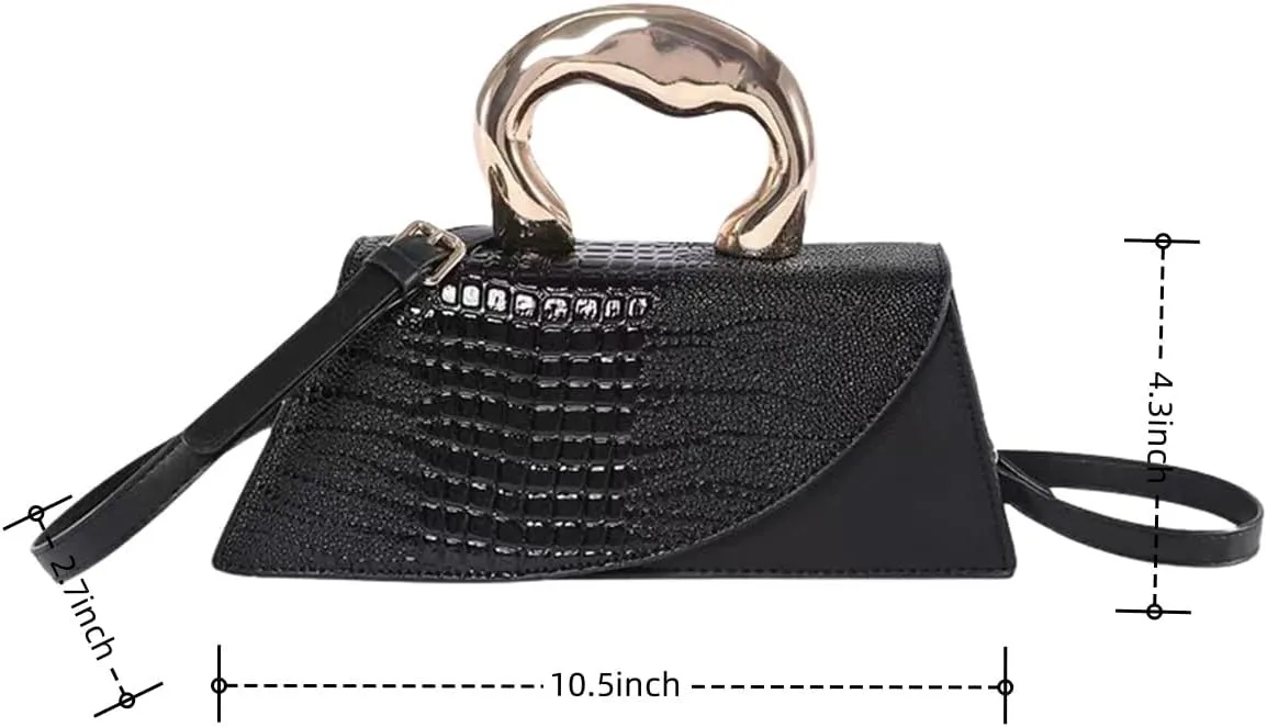 Women Vegan Leather Evening Handbag Crocodile Pattern Handle Clutch Purse Cross Body Envelope Bag