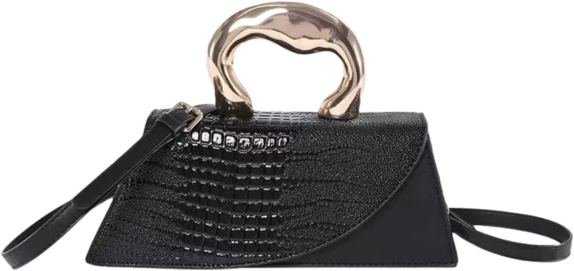 Women Vegan Leather Evening Handbag Crocodile Pattern Handle Clutch Purse Cross Body Envelope Bag