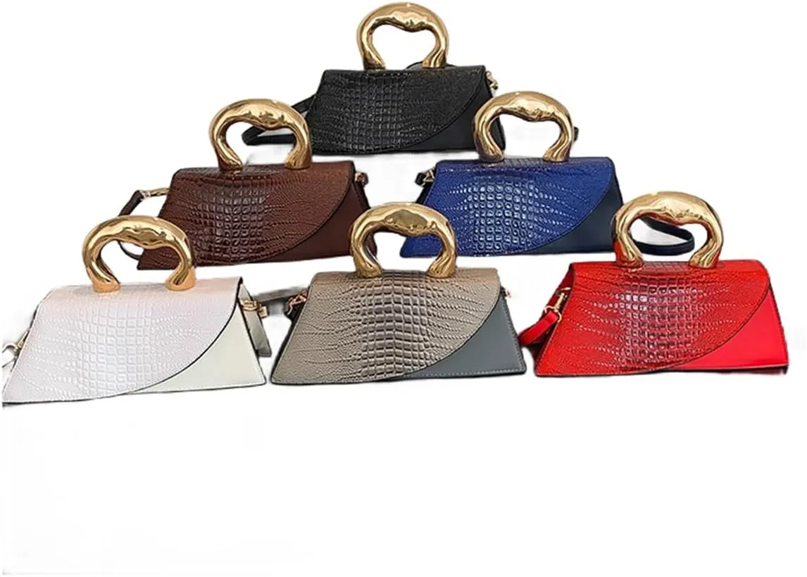 Women Vegan Leather Evening Handbag Crocodile Pattern Handle Clutch Purse Cross Body Envelope Bag