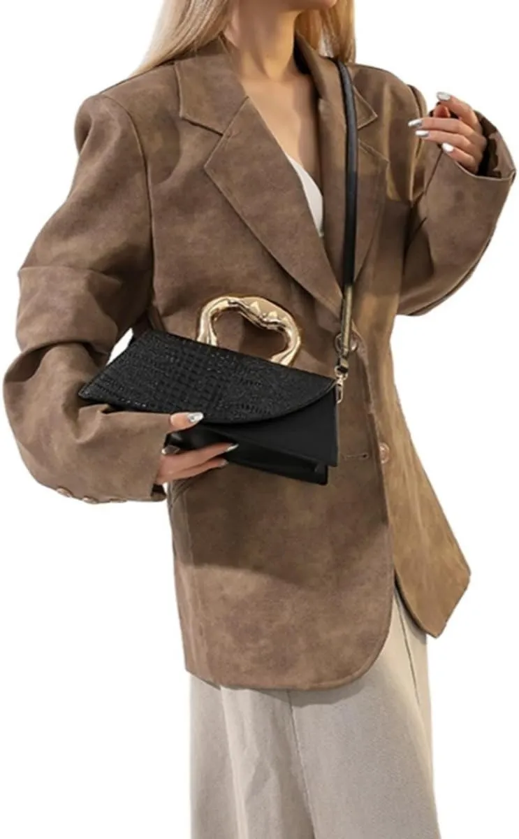 Women Vegan Leather Evening Handbag Crocodile Pattern Handle Clutch Purse Cross Body Envelope Bag