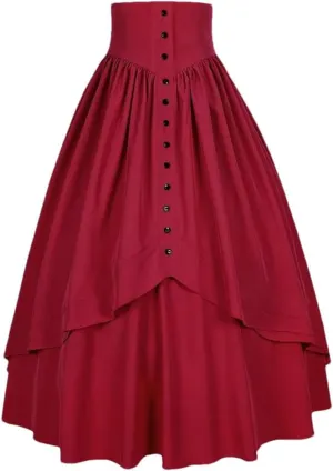 Women Vintage High Waist Pleated Skirt Solid Color Casual Skirt Women Midi Skirts