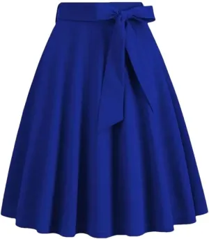 Women Vintage Midi Long Skirt High Waist A-Line Solid Color Skirts Womens Work Casual Skirt
