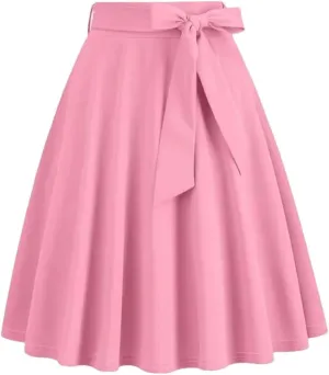 Women Vintage Midi Long Skirt High Waist A-Line Solid Color Skirts Womens Work Casual Skirt