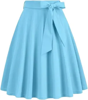 Women Vintage Midi Long Skirt High Waist A-Line Solid Color Skirts Womens Work Casual Skirt