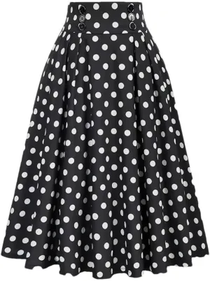 Women Vintage Skirt High Waist Pleated Skirt Womens Double Breasted with Pockets A-Line Midi Skirt