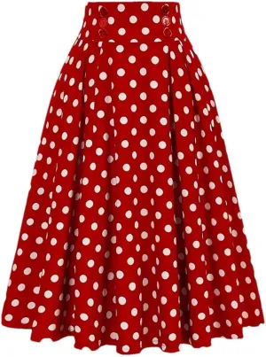 Women Vintage Skirt High Waist Pleated Skirt Womens Double Breasted with Pockets A-Line Midi Skirt