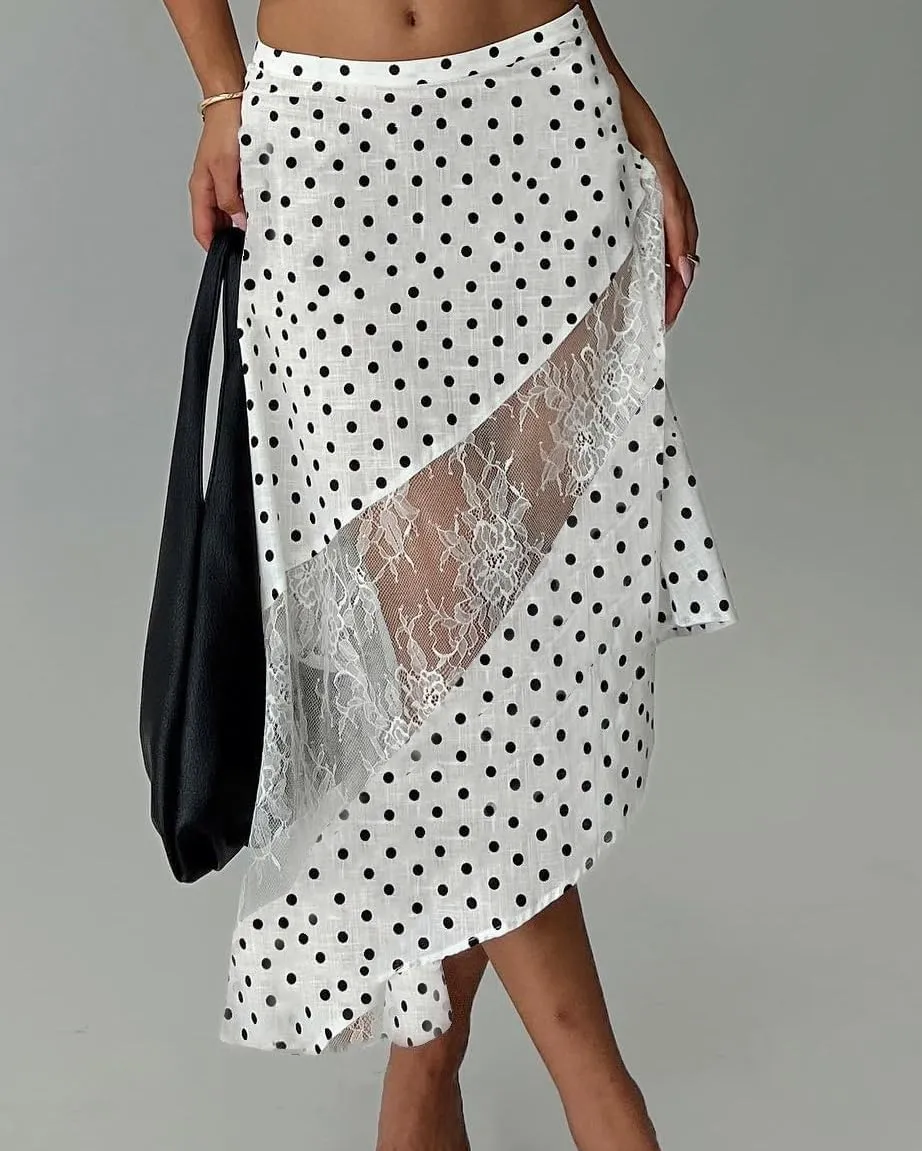 Women Y2k Floral Lace Patchwork Maxi Skirt Sexy Asymmetrical A Line Flowy Zip Elegant Midi Long Skirts Summer