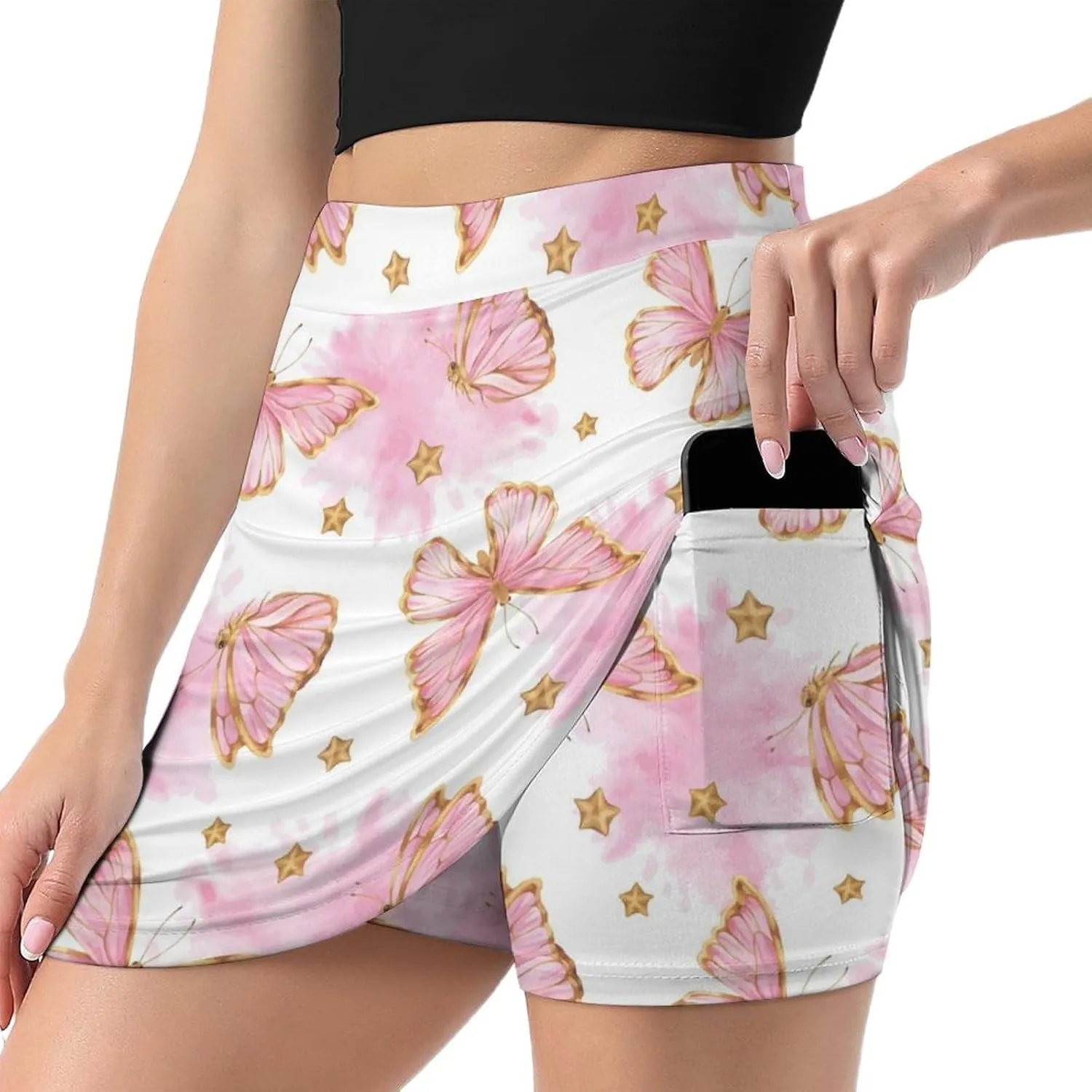 Women's Athletic Skirt Mini Elastic High Waist Yoga Workout Skorts with Inner Pocket Casual Wear