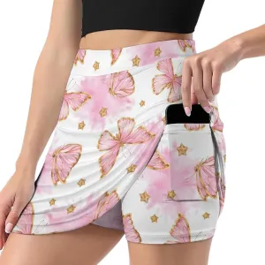 Women's Athletic Skirt Mini Elastic High Waist Yoga Workout Skorts with Inner Pocket Casual Wear