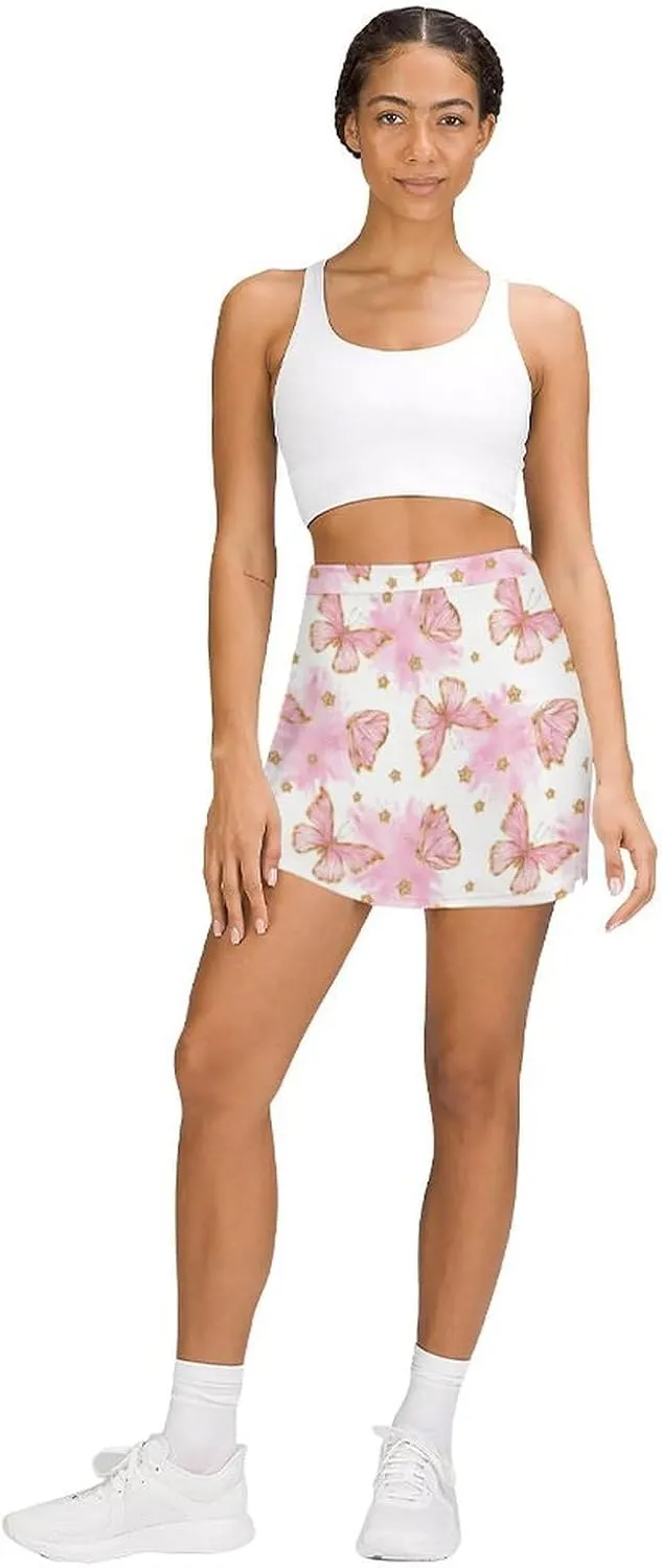 Women's Athletic Skirt Mini Elastic High Waist Yoga Workout Skorts with Inner Pocket Casual Wear