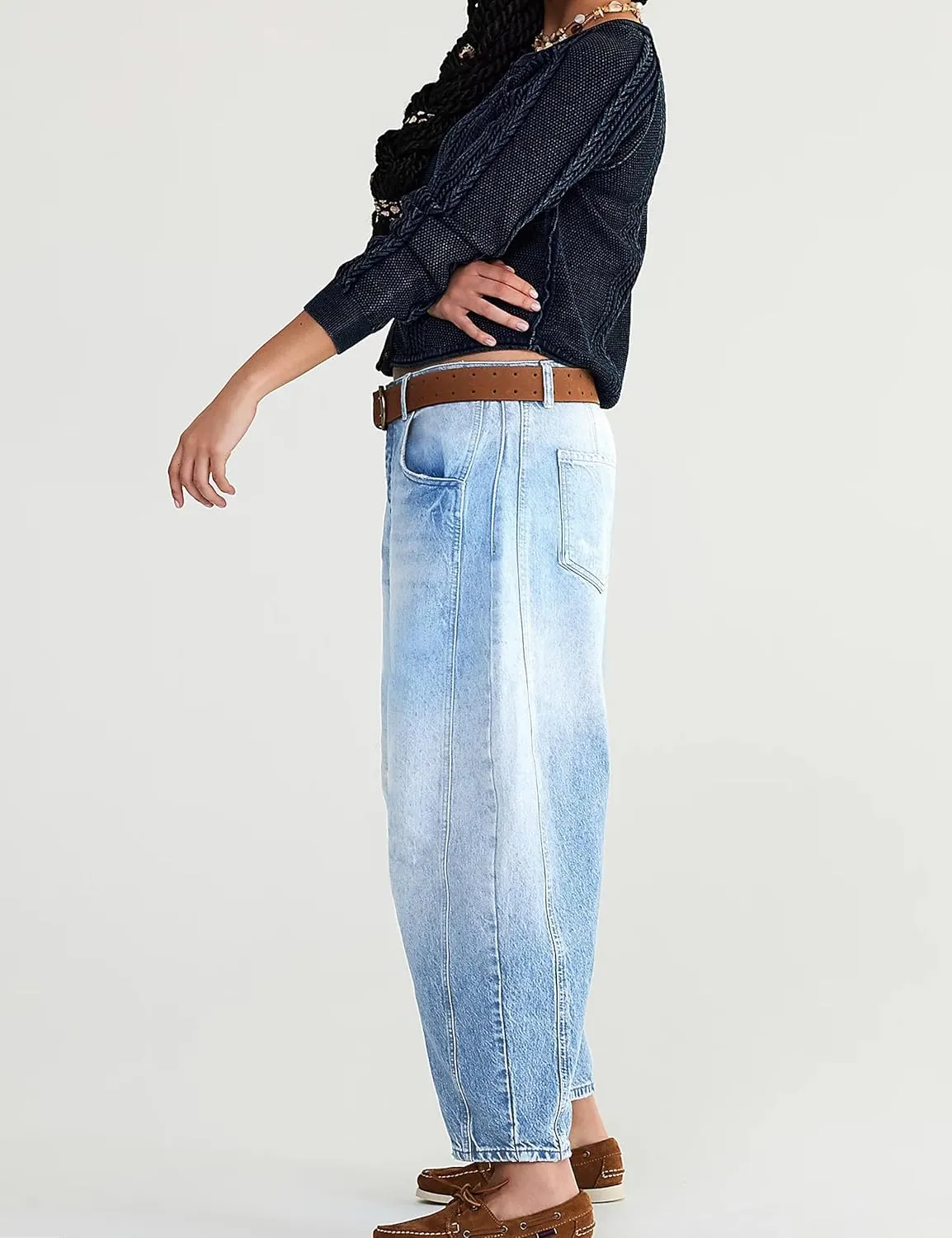 Women's Barrel Jeans Vintage Mid Rise Wide Leg Y2k Baggy Boyfriend Ankle Denim Pants