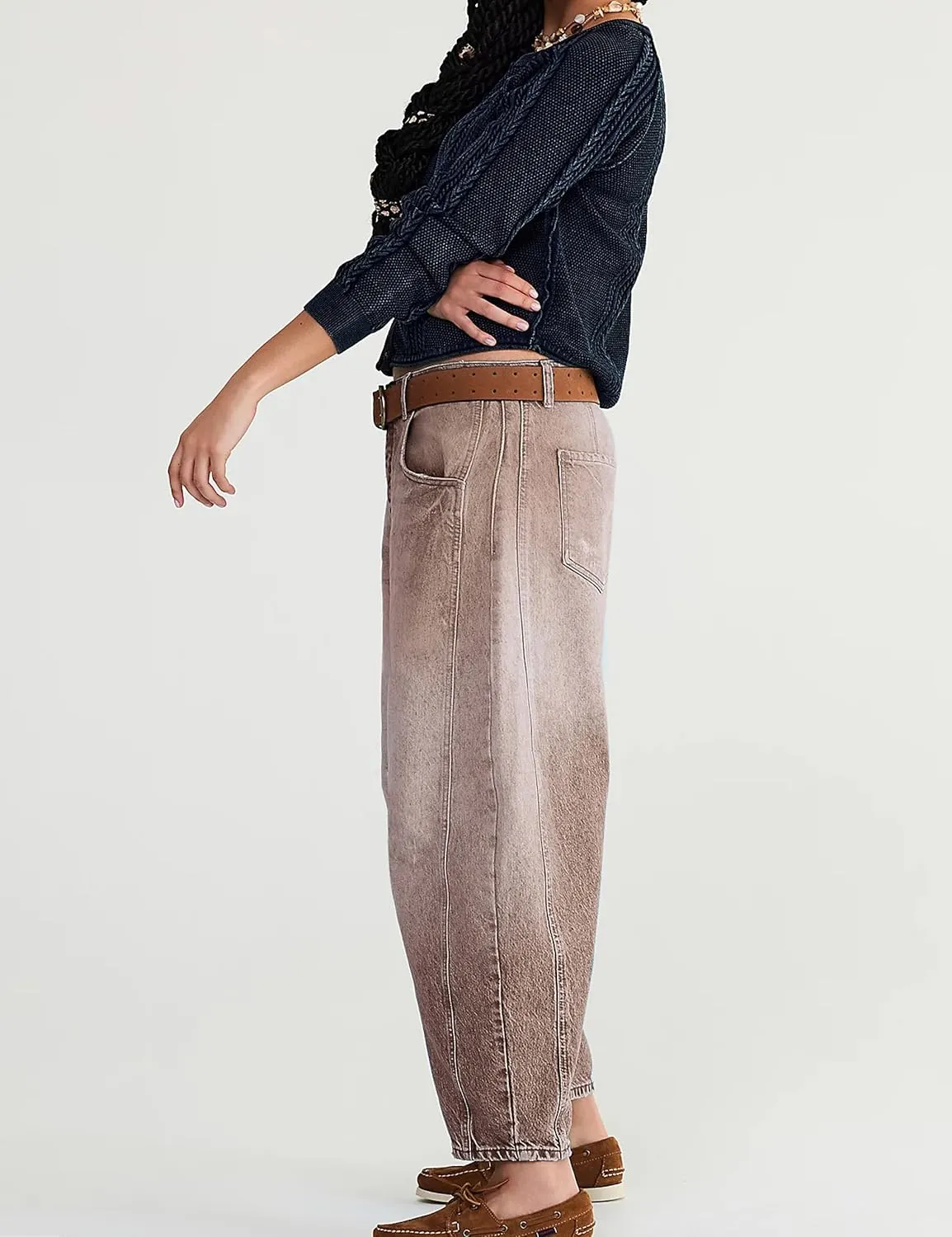 Women's Barrel Jeans Vintage Mid Rise Wide Leg Y2k Baggy Boyfriend Ankle Denim Pants