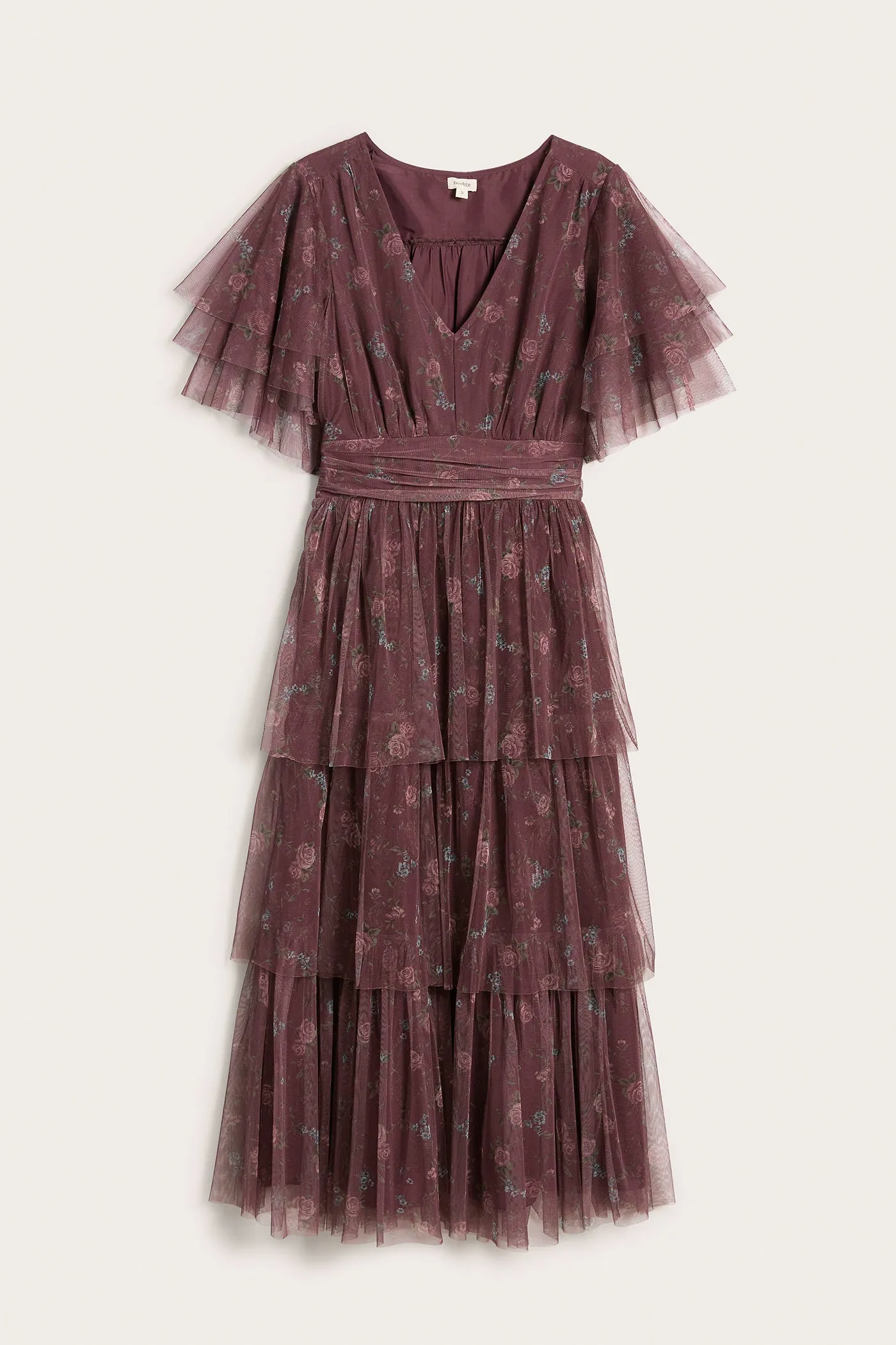 Womens burgundy floral chiffon dress