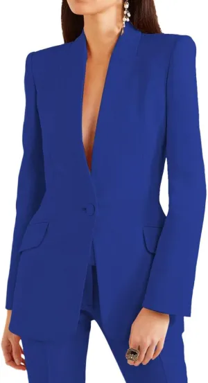 Women's Business Blazer Pant Suit Set for Work 2 Pieces Set One Button Jacket Tuxedo Wedding (Blazer Pants)