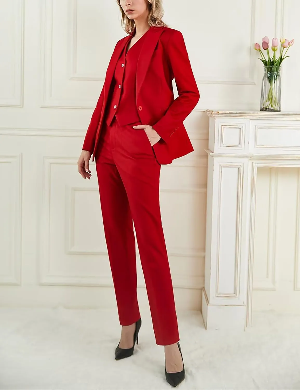 Women's Business Pant Suit One Button Blazer Set Pant Suits for Women Dressy Pants Suit for Office