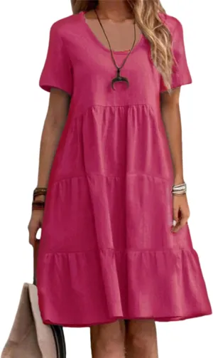 Womens Casual Summer Dresses Elegant Short Sleeve V Neck Cute Dress Floral Ruffle Dress Vacation Beach Boho Dresses