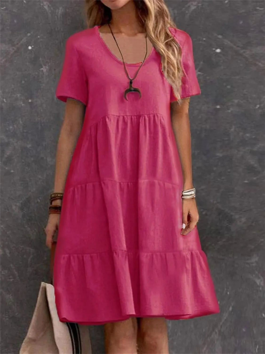 Womens Casual Summer Dresses Elegant Short Sleeve V Neck Cute Dress Floral Ruffle Dress Vacation Beach Boho Dresses