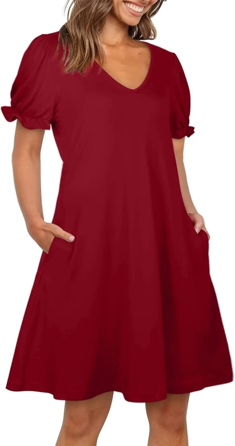 Womens Causal Summer Dresses Fashion Short Sleeve V Neck Mini Dresses Sexy Vacation Sun Dresses Womens Tshirt Dress