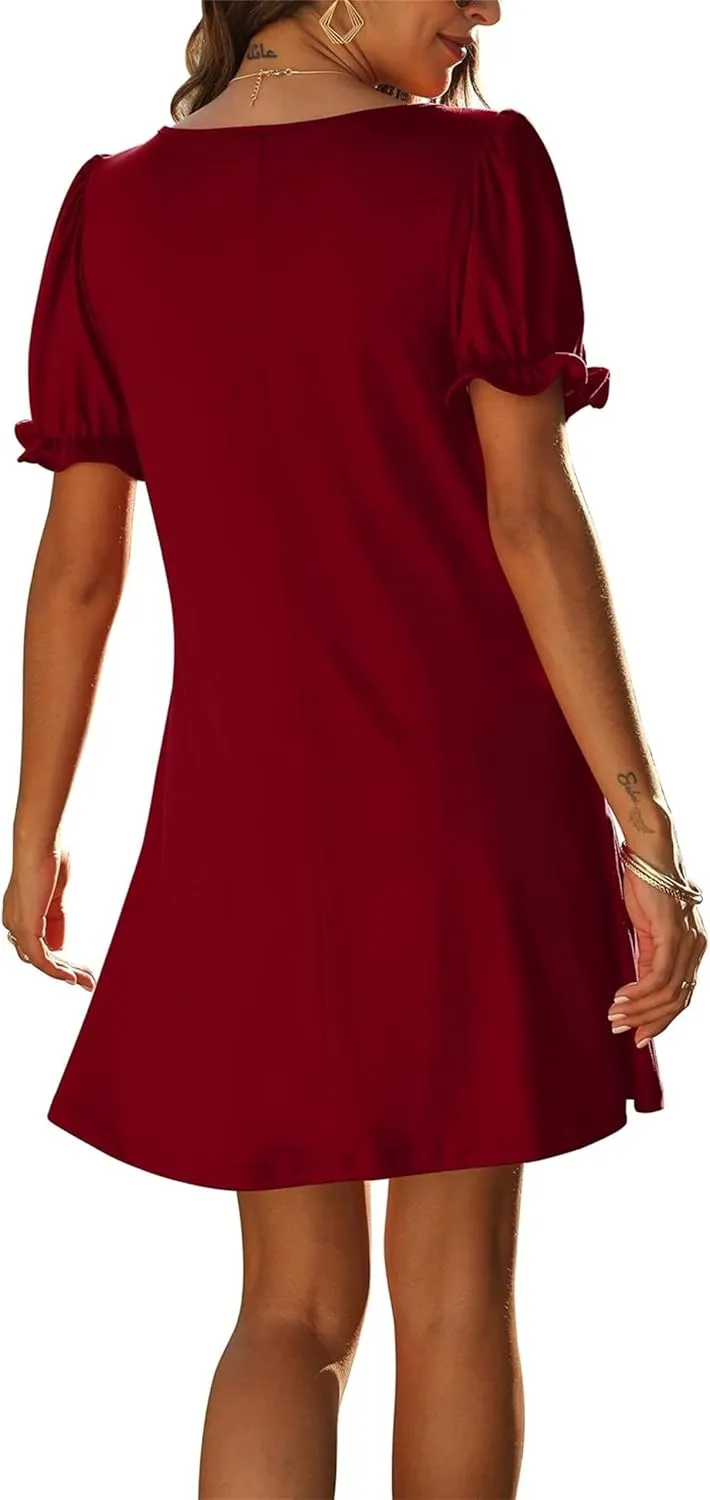 Womens Causal Summer Dresses Fashion Short Sleeve V Neck Mini Dresses Sexy Vacation Sun Dresses Womens Tshirt Dress