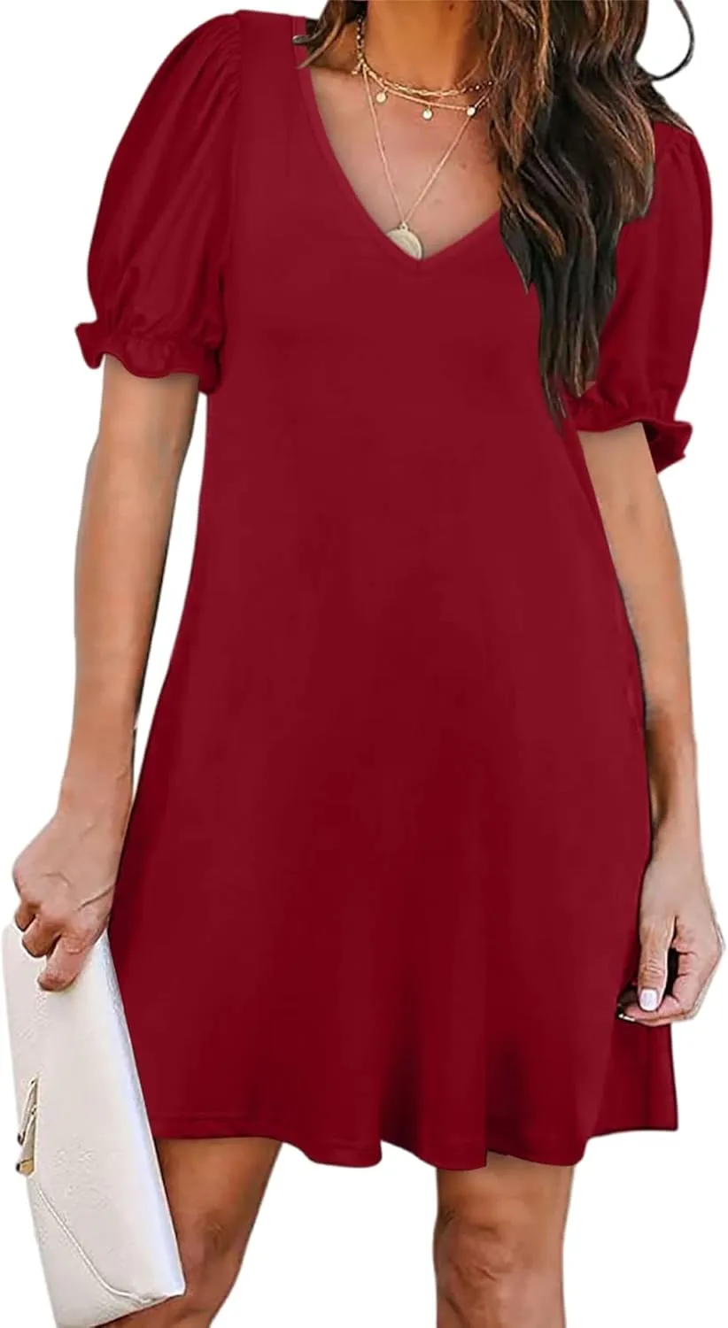 Womens Causal Summer Dresses Fashion Short Sleeve V Neck Mini Dresses Sexy Vacation Sun Dresses Womens Tshirt Dress