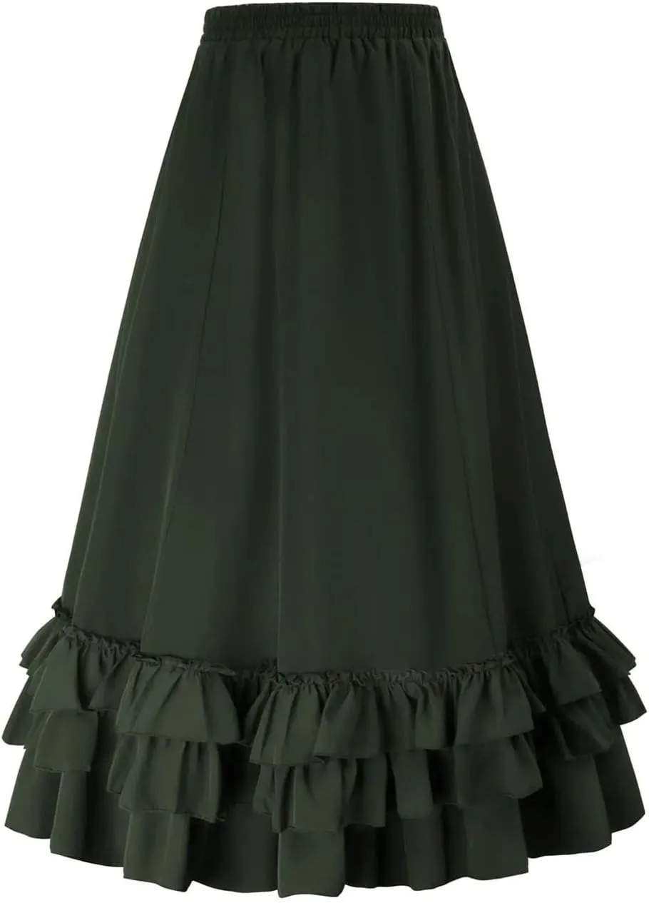 Women's High Waist A-Line Skirt Multilayer Pleated Party Long Skirt Women Casual Midi Skirt