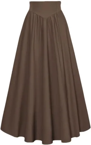 Women's High Waist A-Line Skirt Solid Color Retro Skirts Women Midi Casual Skirt