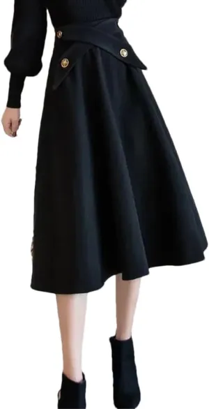 Womens High Waist A-Line Skirts Black Slim fit Casual Office Midi Skirt