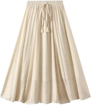 Women's High Waisted Layered Midi Skirt, Solid Color, Lace Up Long Skirts, Women's Vintage Skirt.