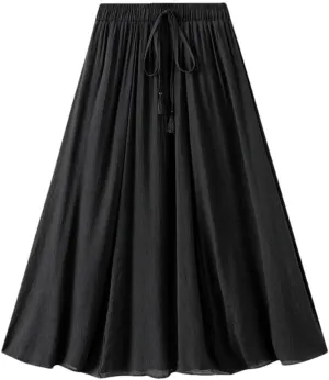 Women's High Waisted Layered Midi Skirt, Solid Color, Lace Up Long Skirts, Women's Vintage Skirt.